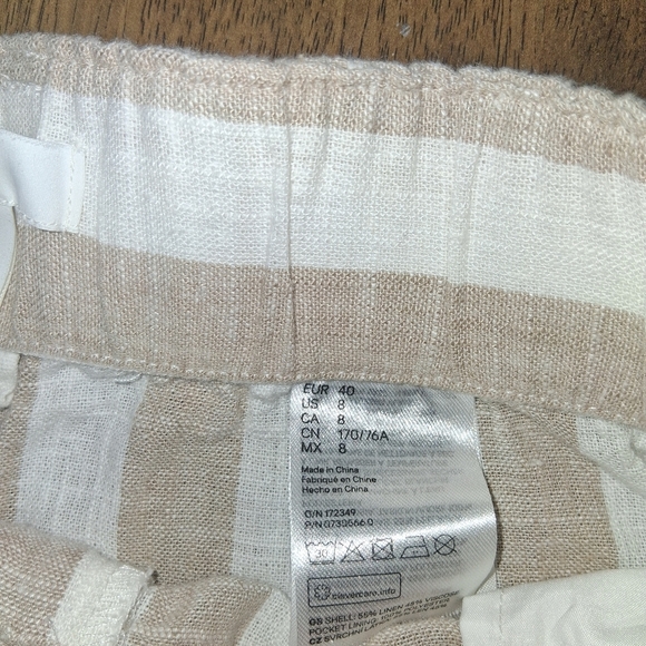 H&M White & Tan Linen Blend Stripe Cropped Wide Leg Pants 8 - Picture 6 of 7